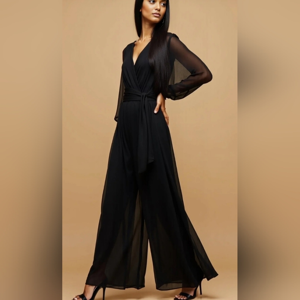 Dress Day Small Tall Glitzy Black Pantsuit